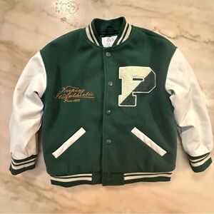Zara kids Green and White Varsity letterman Jacket boys size 6